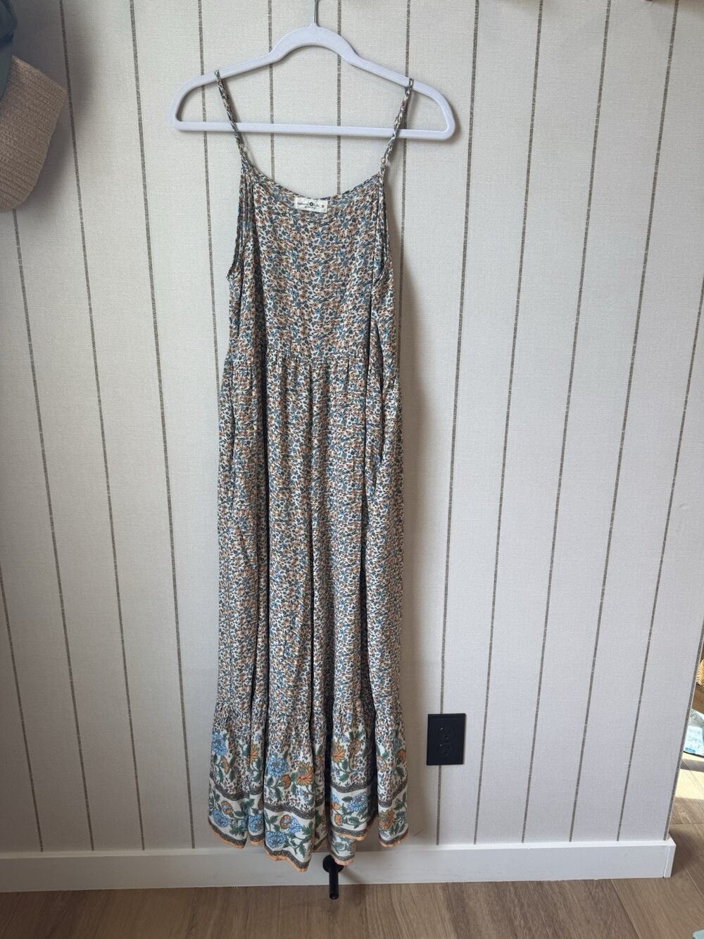 Natural Life Palazzo Wideleg Crop Jumpsuit Ditzy Floral Blue Orange Resort Med